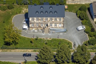 Aerial view, Haus Neuenhof renovation on the main road, Rönsahl, Kierspe, Sauerland, North
