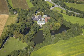 Aerial view, moated castle Haus Rhade, bulwark, Kierspe, Sauerland, North Rhine-Westphalia,