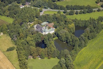 Aerial view, moated castle Haus Rhade, bulwark, Kierspe, Sauerland, North Rhine-Westphalia,