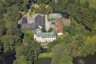 Aerial view, moated castle Haus Rhade, bulwark, Kierspe, Sauerland, North Rhine-Westphalia,