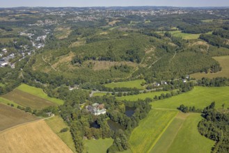 Aerial view, moated castle Haus Rhade, bulwark, Kierspe, Sauerland, North Rhine-Westphalia,