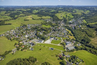 Aerial view, residential area local view district Rönsahl with historical distillery Rönsahl,
