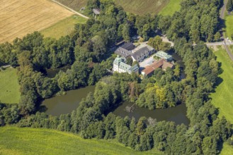 Aerial view, moated castle Haus Rhade, bulwark, Kierspe, Sauerland, North Rhine-Westphalia,