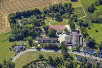 Aerial view, Kita Wunderland day care centre and children's and youth club Die Insel, sports field,