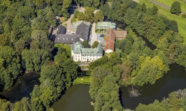 Aerial view, moated castle Haus Rhade, bulwark, Kierspe, Sauerland, North Rhine-Westphalia,