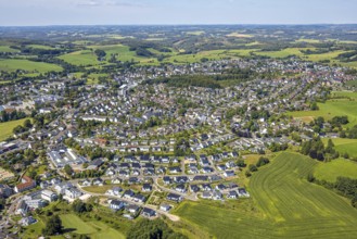 Aerial view, general view residential area local view Kierspe with construction site single-family