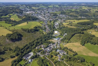 Aerial view, general view residential area, local view Kierspe, distant view, Sauerland, North