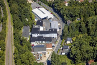 Aerial view, commercial area Volmestraße with CAWI Oberflächenbearbeitung GmbH, Kierspe railway