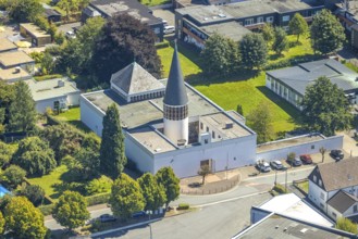 Aerial view, catholic community St. Josef church, Kierspe railway station, Kierspe, Sauerland,