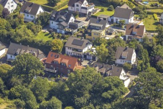 Aerial view, residential building with solar roof on Wiesenstraße, Höferhof, Kierspe, Sauerland,