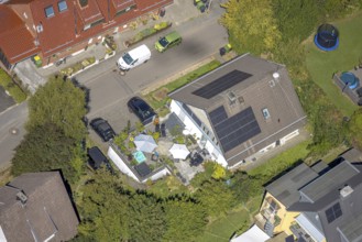 Aerial view, residential building with solar roof on Wiesenstraße, Höferhof, Kierspe, Sauerland,
