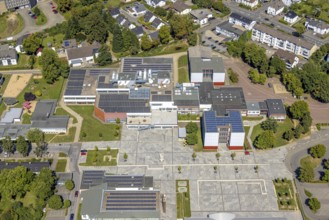 Aerial photo, Kierspe Comprehensive School with solar roof, Höferhof, Kierspe, Sauerland, North