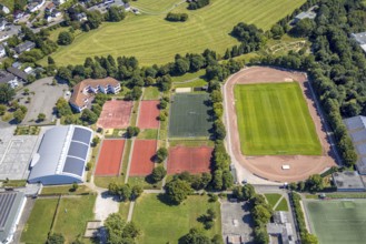 Aerial view, sports park Am Stadion, grass stadium with athletics track, football stadium Kiersper