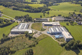 Aerial view, commercial area at Funkenhof, with CAWi Kunststofftechnik GmbH and Goletz GmbH