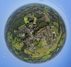 Aerial view, residential area, view of Rönsahl, earth globe, fisheye image, 360 degree image, tiny