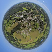 Aerial view, residential area, view of Rönsahl, earth globe, fisheye image, 360 degree image, tiny