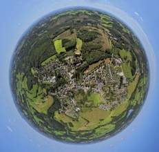 Aerial view, residential area, view of Rönsahl, earth globe, fisheye image, 360 degree image, tiny