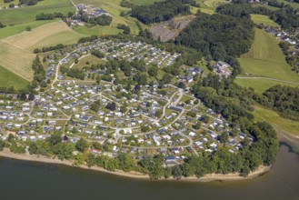 Aerial view, Lambacher Höhe campsite and mobile home site at the Lingesetalsperre, Linge,