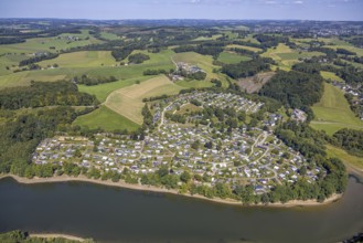 Aerial view, Lambacher Höhe campsite and mobile home site at the Lingesetalsperre, Linge,