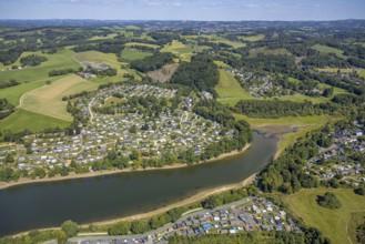 Aerial view, Lambacher Höhe campsite and mobile home site at the Lingesetalsperre, Linge,