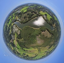 Aerial photograph, Lingesetalsperre and forest area with forest damage, Lingese campsite, Lambacher