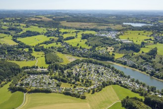 Aerial view, Lambacher Höhe campsite and mobile home site at the Lingesetalsperre, Linge,
