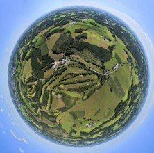 Aerial photo, Golfwiese und Golfclub Varmert e.V., earth globe, fisheye image, 360 degree image,