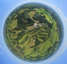 Aerial photo, Golfwiese und Golfclub Varmert e.V., earth globe, fisheye image, 360 degree image,
