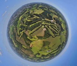 Aerial photo, Golfwiese und Golfclub Varmert e.V., earth globe, fisheye image, 360 degree image,