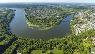Aerial view, Ruhrschleife Heisinger Bogen bird sanctuary, view of Heisingen, Essen, Ruhr area,