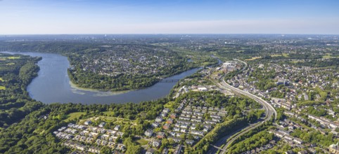 Aerial view, district Kupferdreh, Ruhrschleife Heisinger Bogen bird sanctuary, view of Heisingen,