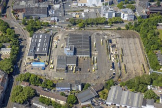 Aerial view, Ruhrbahn GmbH depot Stadtmitte, tram and bus depot, Ostviertel, Essen, Ruhr area,