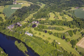 Aerial view, Essener Golf Club Haus Oefte e.V., castle and golf course, Kettwig, Essen, Ruhr area,