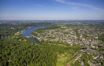Aerial view, Baleneysee and Brehminsel, Lake Baldeney weir with river Ruhr and view of Werden,