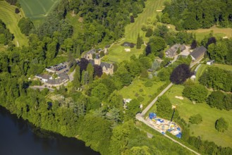 Aerial view, Essener Golf Club Haus Oefte e.V., castle and golf course, Kettwig, Essen, Ruhr area,