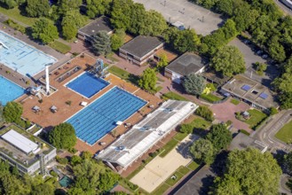 Aerial view, Grugabad Am Grugapark, outdoor swimming pool, Rüttenscheid, Essen, Ruhr area, North