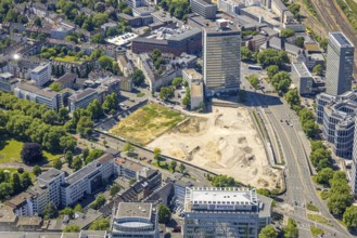 Aerial view, Campus Essen. Construction site, Kölbl Kruse construction site near Freiheit, Innogy