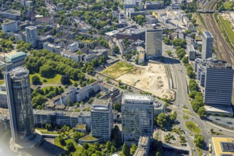 Aerial view, Campus Essen. Construction site, Kölbl Kruse construction site near Freiheit, left