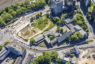 Aerial view, Frida-Levy comprehensive school and road construction site on Hollestraße, Ostviertel,
