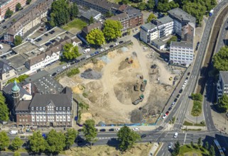 Aerial view, planned new building BürgerRathaus, former job centre and old main swimming pool
