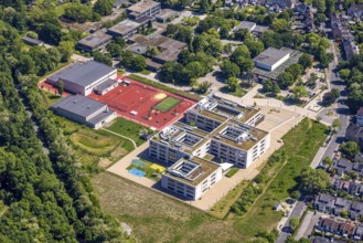 Aerial view, Gustav-Heinemann comprehensive school with Gustav-Heinemann youth library centre