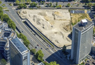 Aerial view, Campus Essen. Construction site, Kölbl Kruse construction site near Freiheit, Innogy