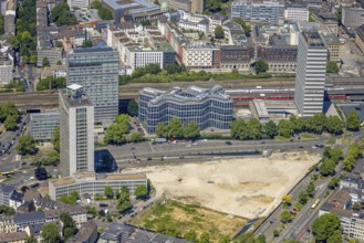 Aerial view, Campus Essen. Construction site, Kölbl Kruse construction site near Freiheit, Innogy