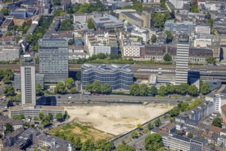 Aerial view, Campus Essen. Construction site, Kölbl Kruse construction site near Freiheit, Innogy