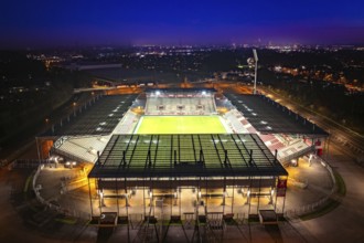 Aerial view, football stadium at the Hafenstraße of the club Rot-Weiß Essen, 3rd Bundesliga,