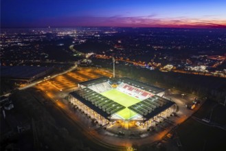 Aerial view, football stadium at the Hafenstraße of the club Rot-Weiß Essen, 3rd Bundesliga,