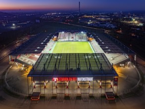 Aerial view, football stadium at the Hafenstraße of the club Rot-Weiß Essen, 3rd Bundesliga,