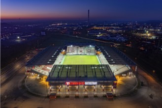 Aerial view, football stadium at the Hafenstraße of the club Rot-Weiß Essen, 3rd Bundesliga,