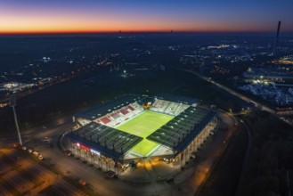 Aerial view, football stadium at the Hafenstraße of the club Rot-Weiß Essen, 3rd Bundesliga,