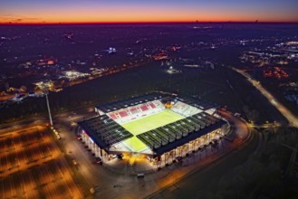 Aerial view, football stadium at the Hafenstraße of the club Rot-Weiß Essen, 3rd Bundesliga,